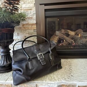Vintage Coach Black Leather Weekender  Satchel, circa mid-1990's